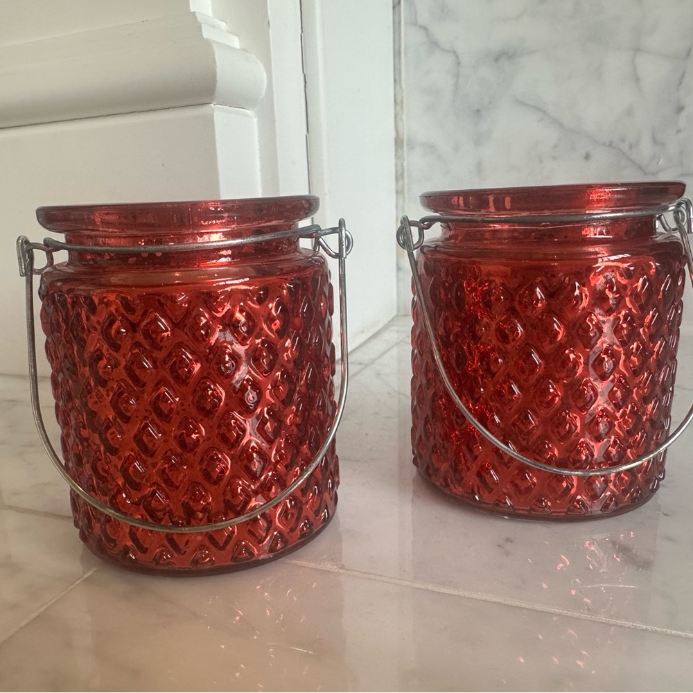 🇺🇸 Red Mercury Glass Candle Holders 4th of July Decor